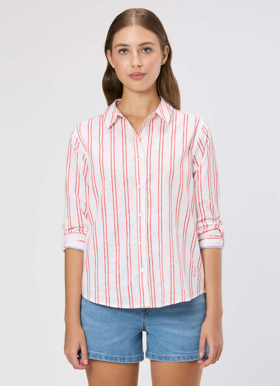 Women Red Striped Regular Fit Shirt, , large image number 1