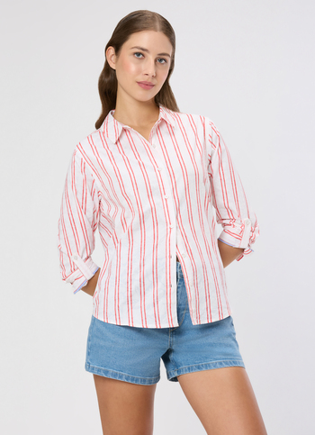 Women Red Striped Regular Fit Shirt