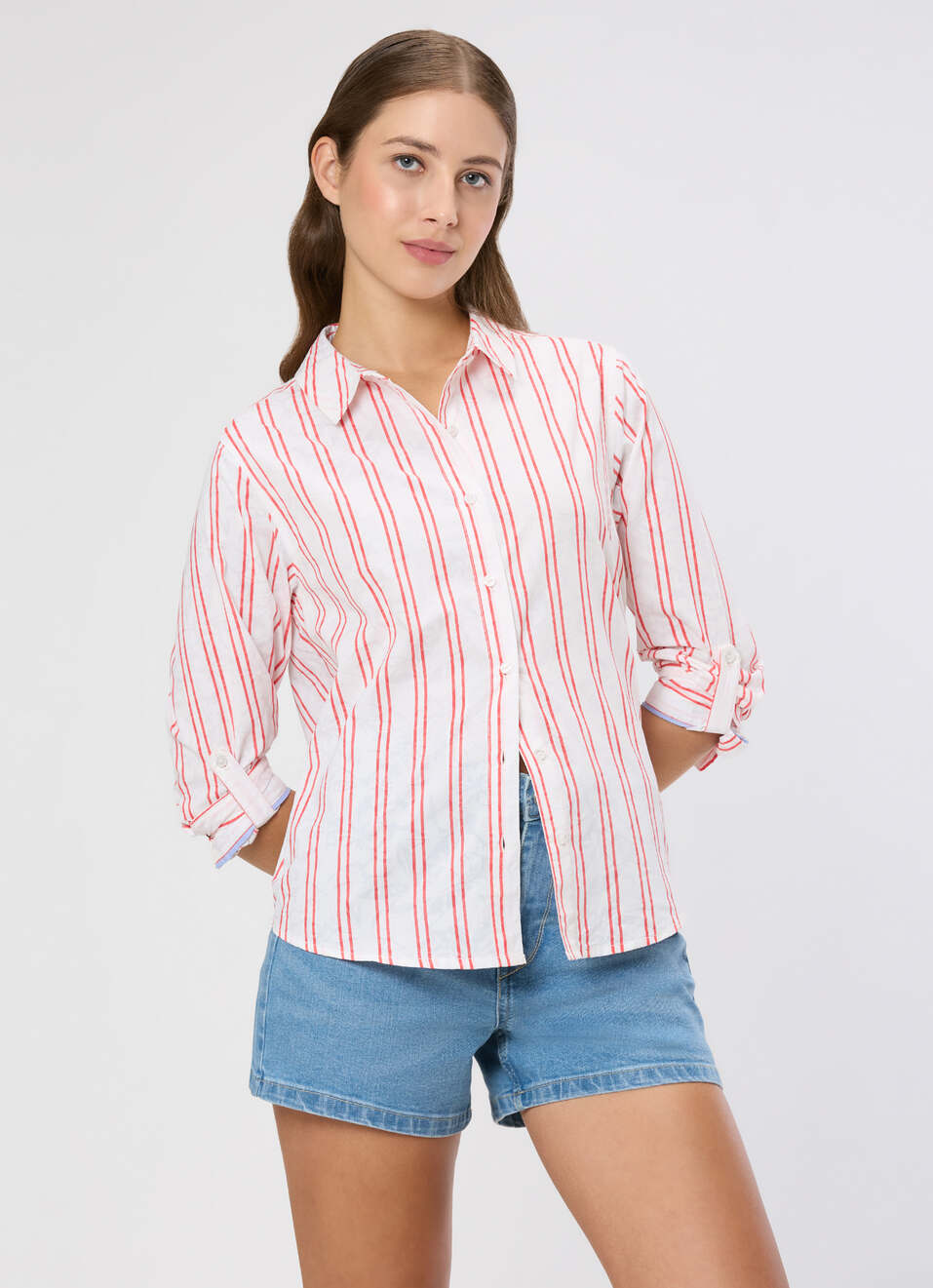 Women Red Striped Regular Fit Shirt, , large image number 0