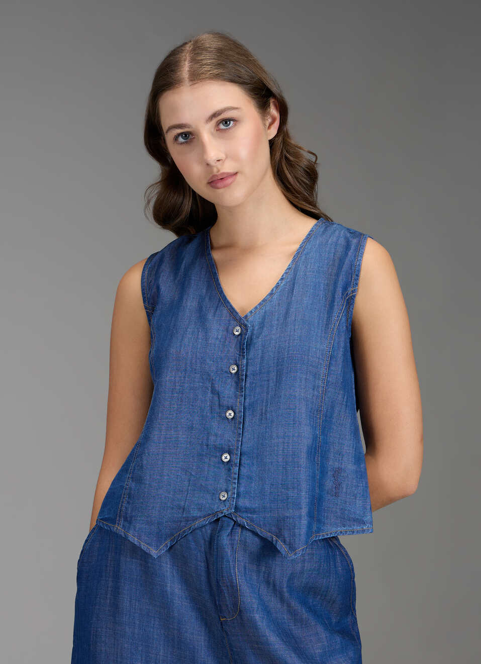 Women Blue Solid Regular Fit Waistcoat Top, , large image number 5