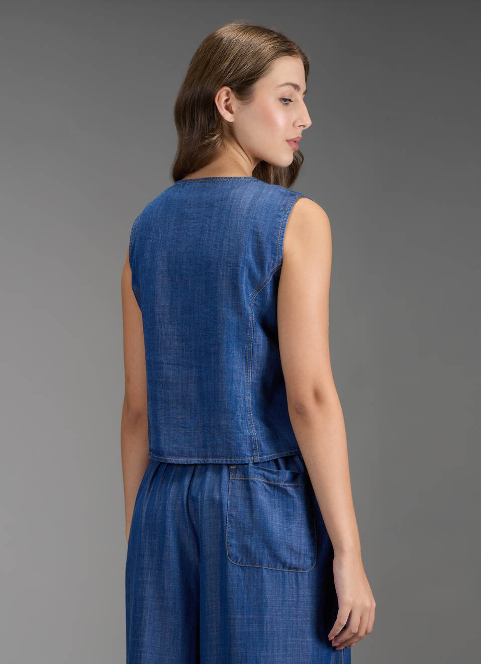 Women Blue Solid Regular Fit Waistcoat Top, , large image number 6