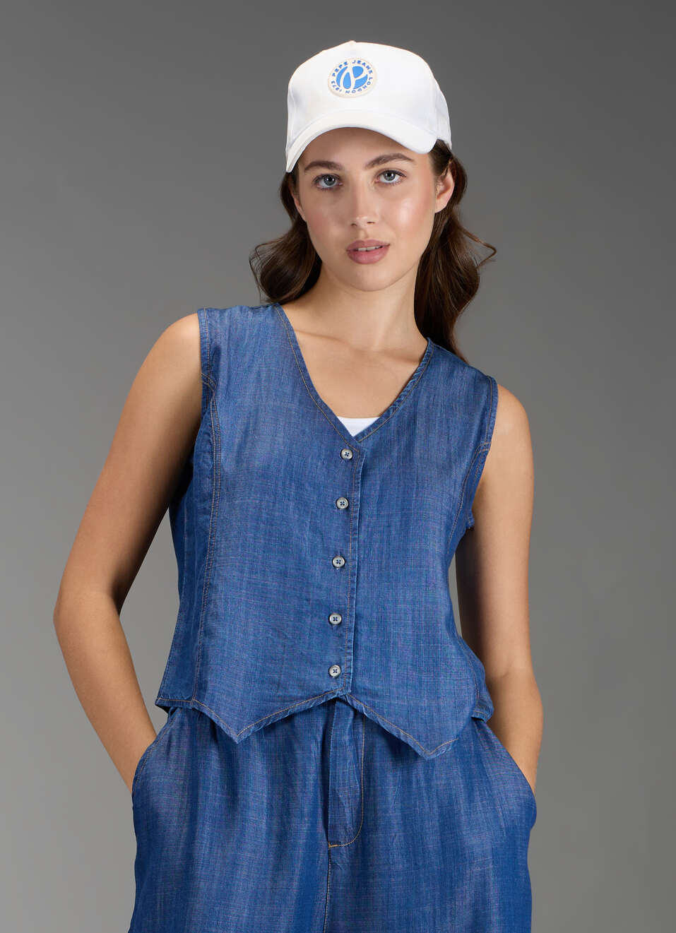 Women Blue Solid Regular Fit Waistcoat Top, , large image number 0