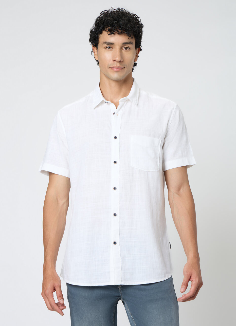 Men White Solid Shirt, , large image number 1
