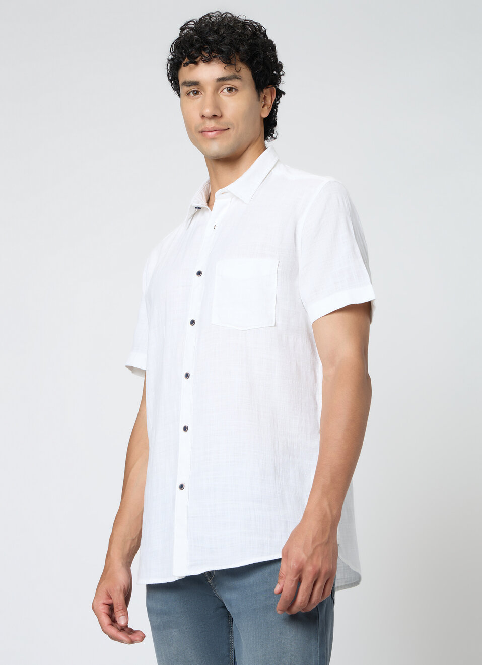 Men White Solid Shirt, , large image number 3