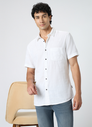 Men White Solid Shirt