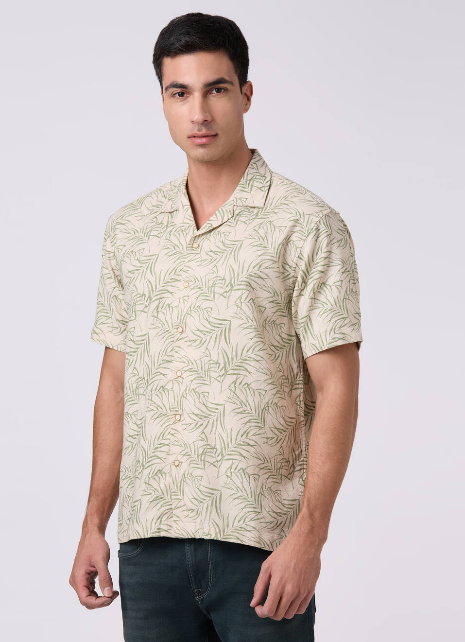 Men Beige Printed Resort Collar Shirt, , large image number 3