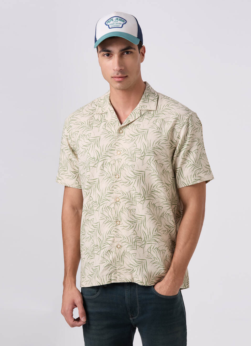 Men Beige Printed Resort Collar Shirt, , large image number 0