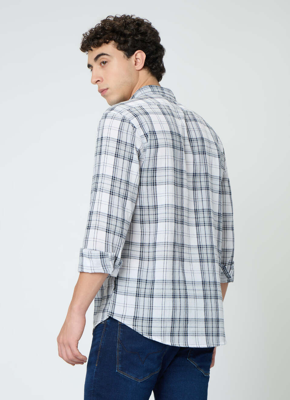 Men Grey Checked Shirt, , large image number 2