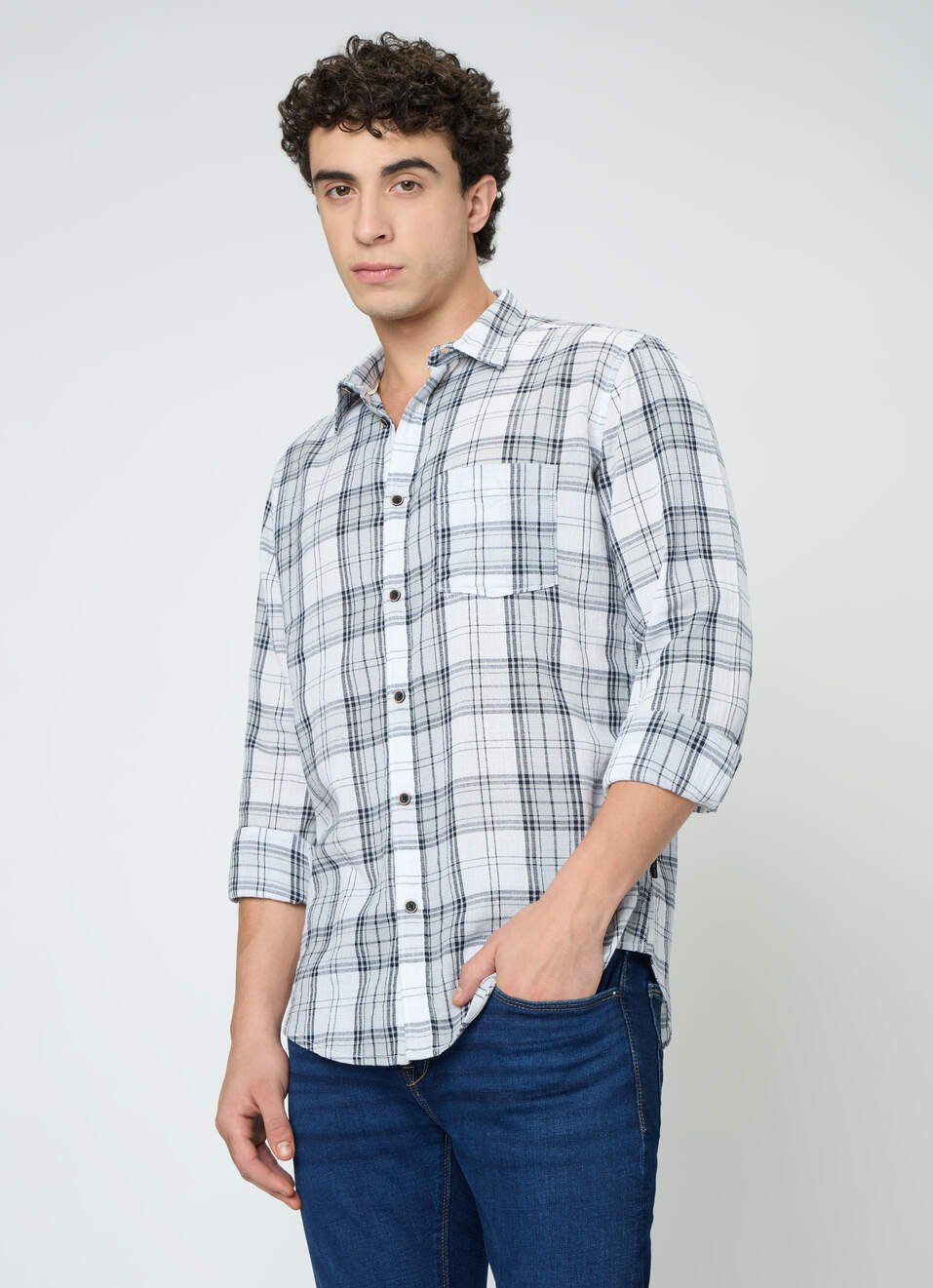 Men Grey Checked Shirt, , large image number 3