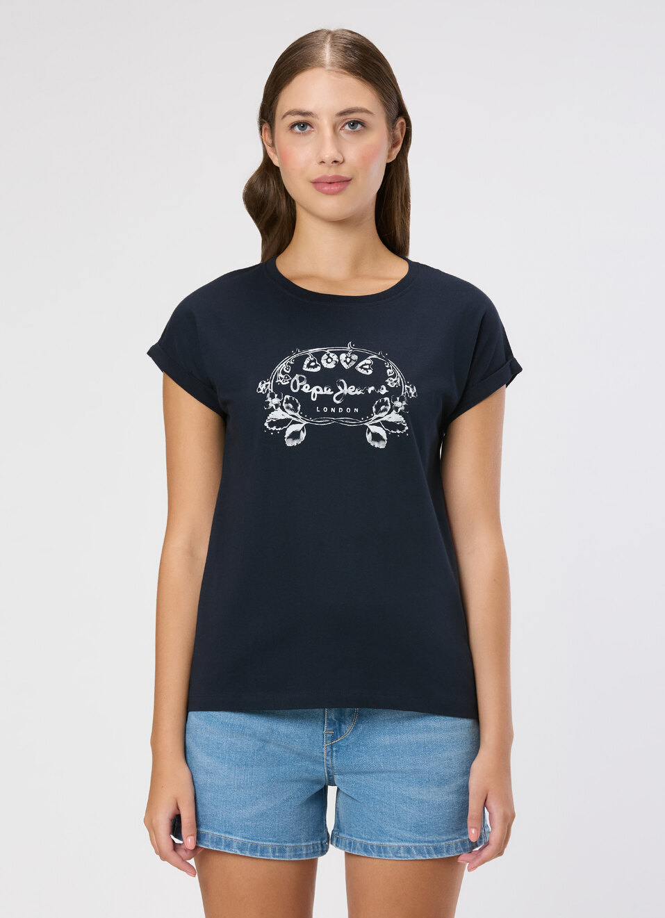 Women Navy Graphic Print T-shirt, , large image number 1