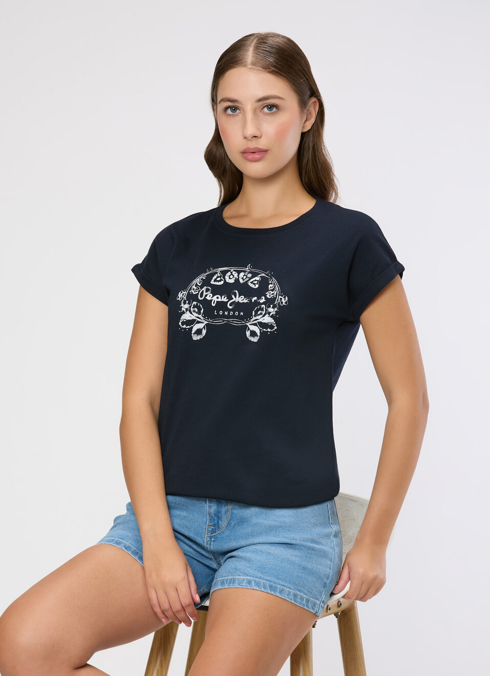 Women Navy Graphic Print T-shirt, , large image number 0