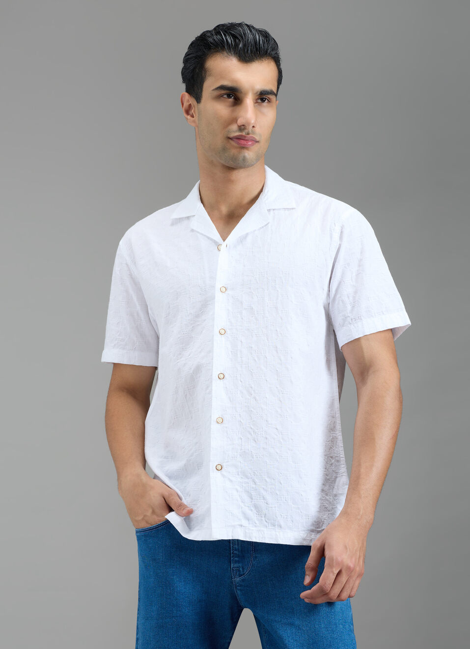 Men White Resort Collar Shirt, , large image number 1