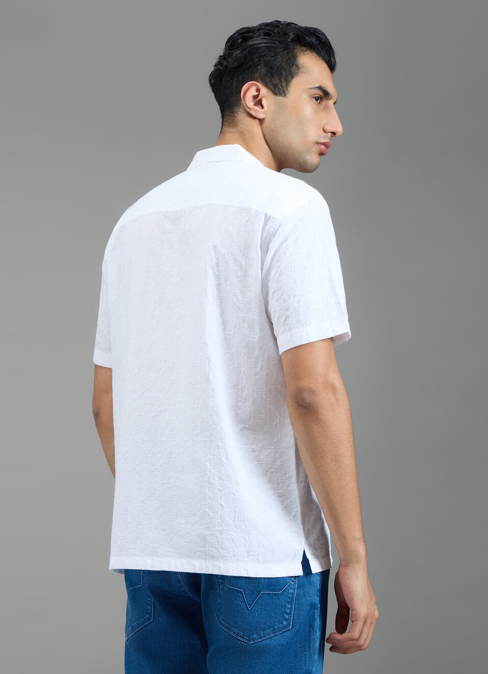 Men White Resort Collar Shirt, , large image number 2