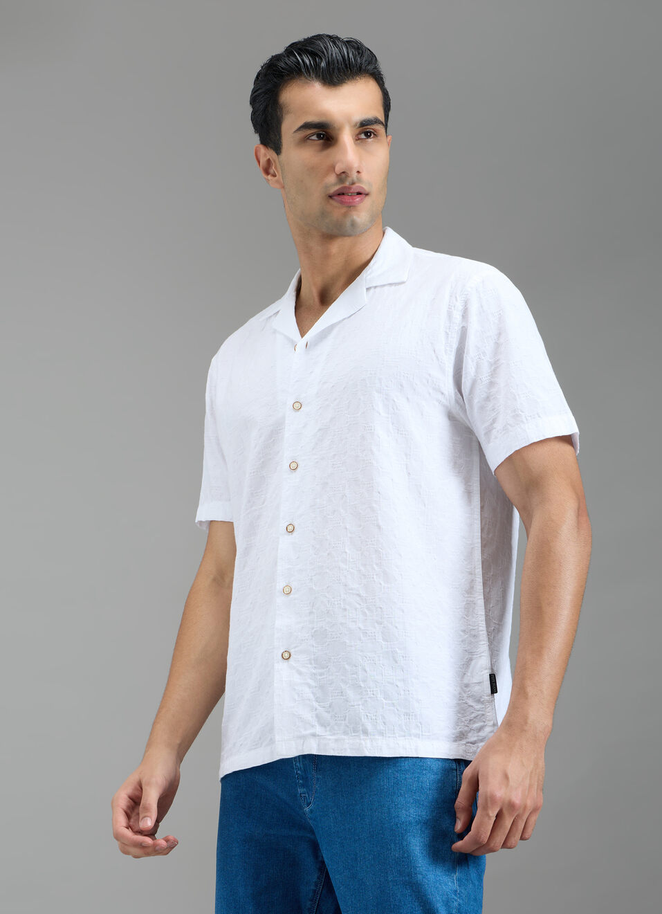 Men White Resort Collar Shirt, , large image number 3