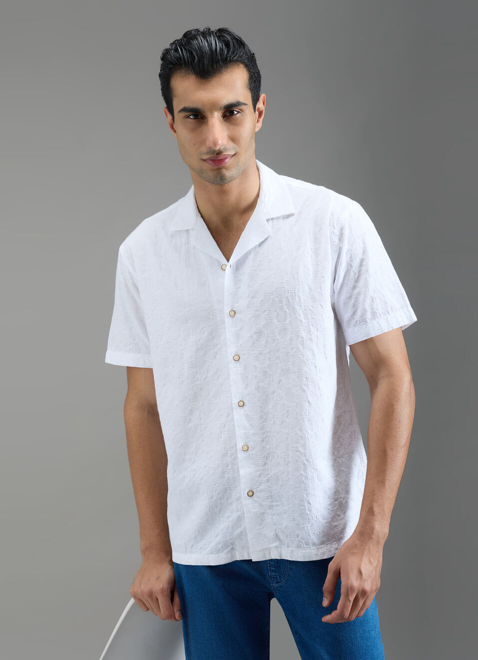 Men White Resort Collar Shirt, , large image number 0