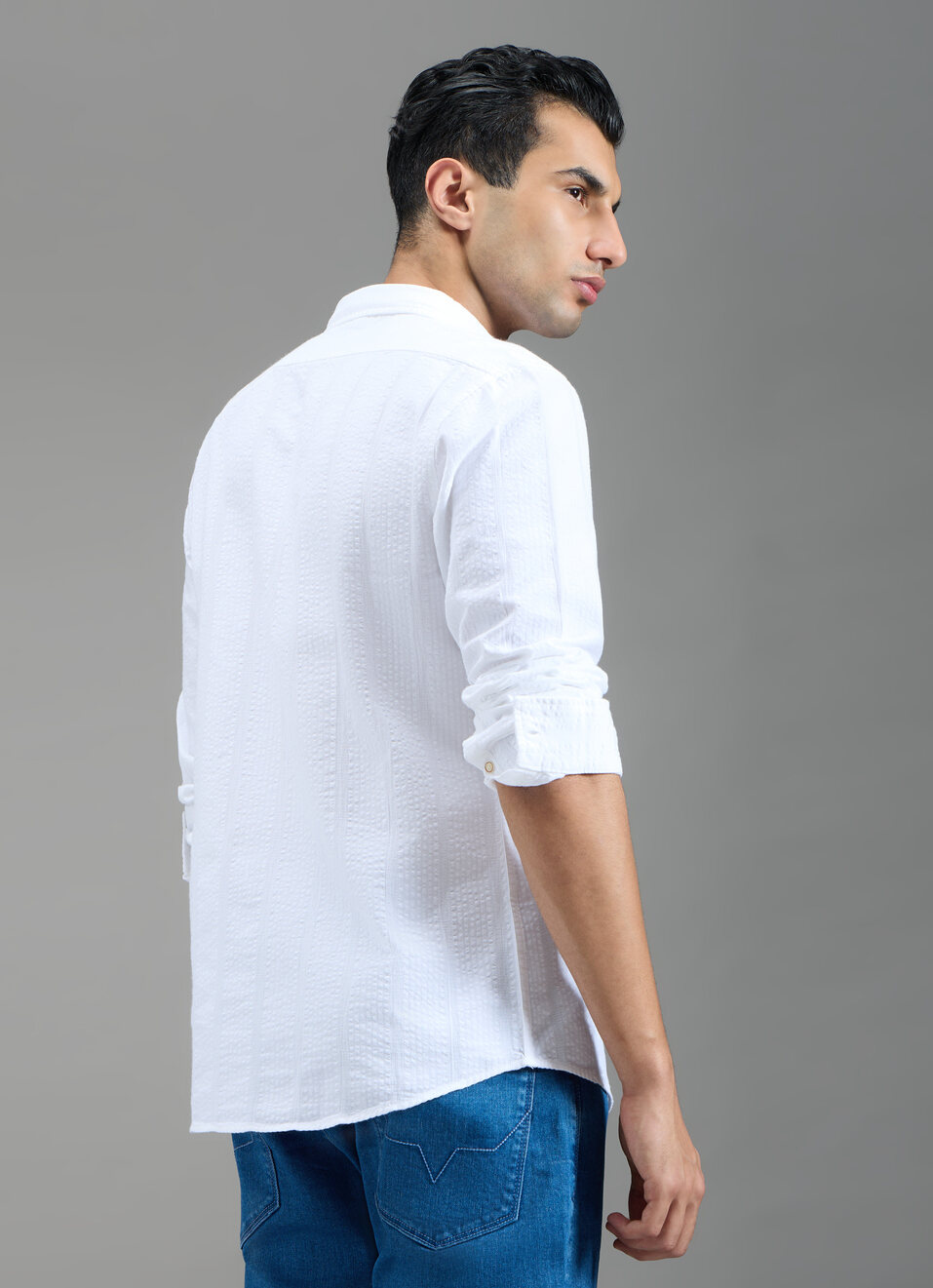 Men White Striped Shirt, , large image number 2