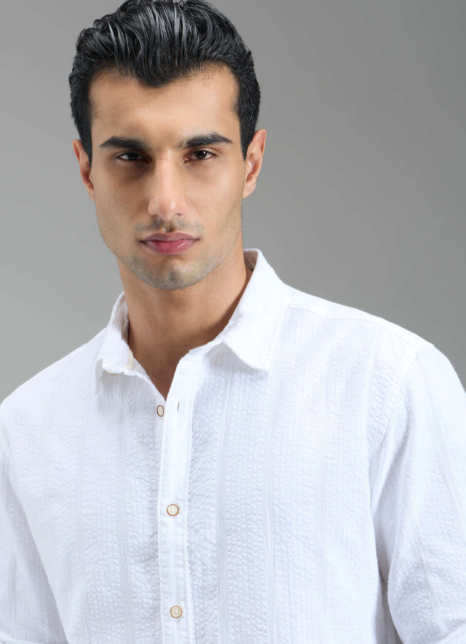 Men White Striped Shirt, , large image number 4