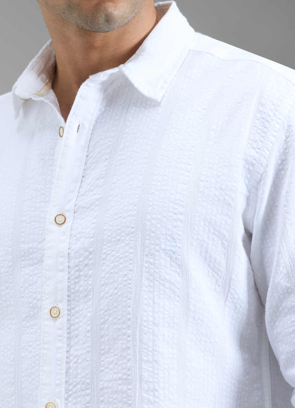 Men White Striped Shirt, , large image number 5