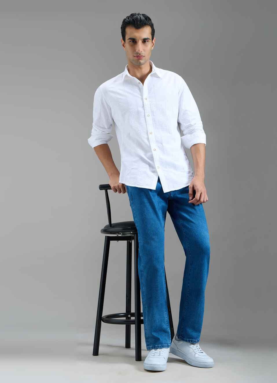 Men White Striped Shirt, , large image number 6