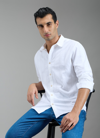 Men White Striped Shirt