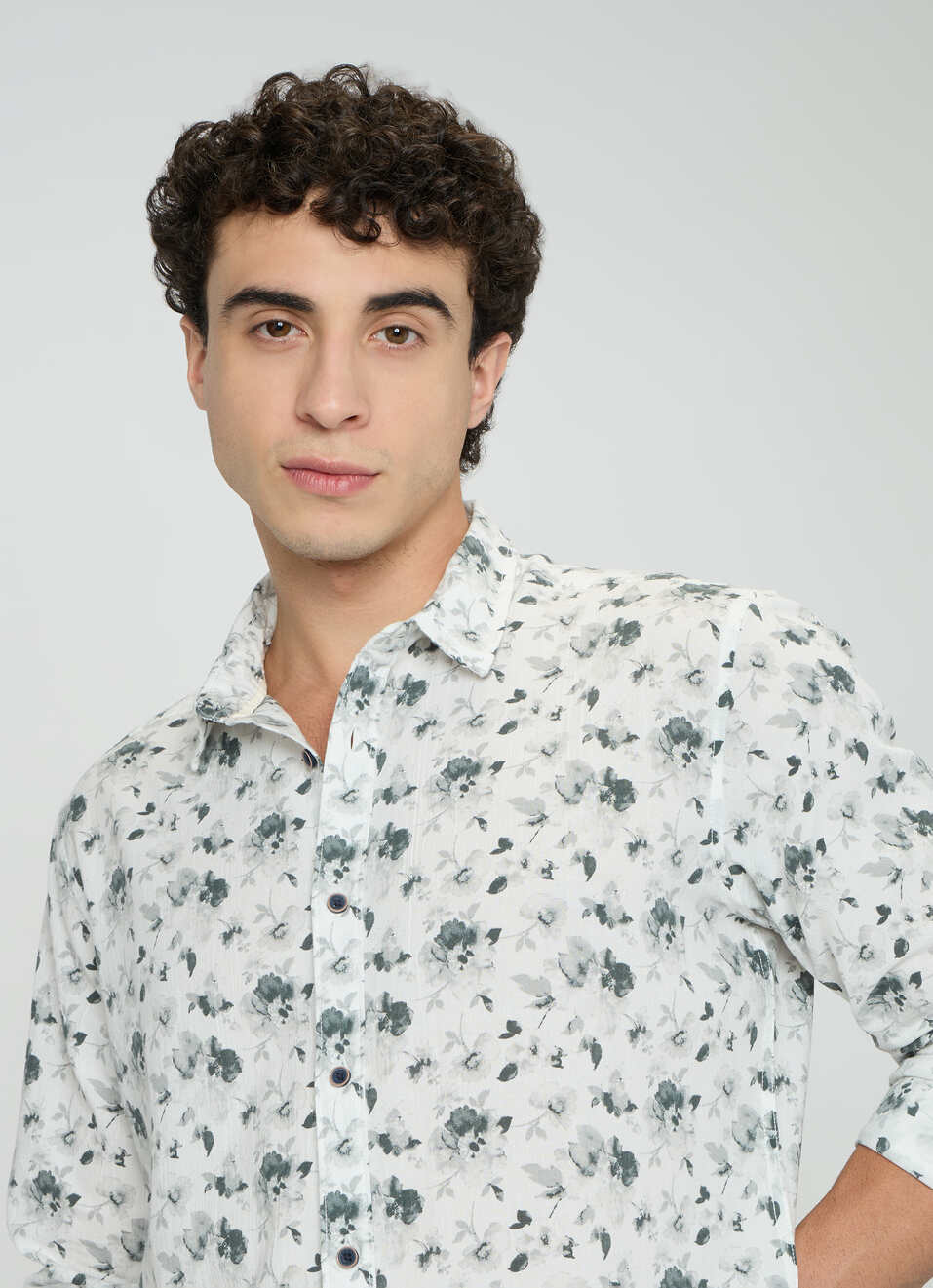 Men Olive Green Floral Print Shirt, , large image number 4