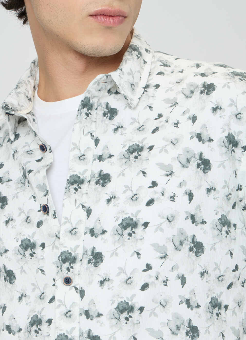 Men Olive Green Floral Print Shirt, , large image number 6