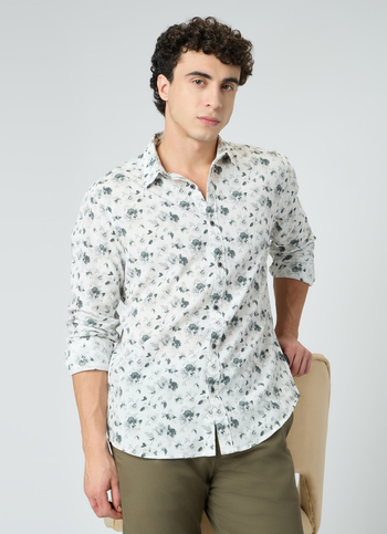 Men Olive Green Floral Print Shirt