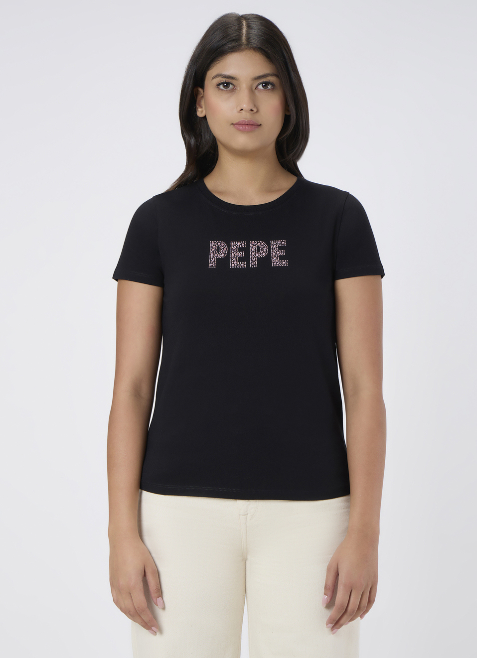 Women Black Embellished T-shirt, , large image number 1