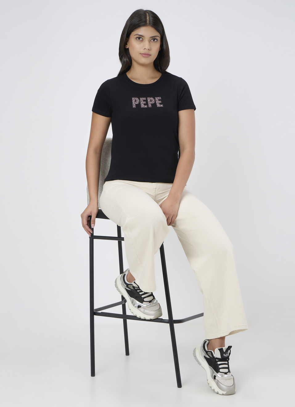 Women Black Embellished T-shirt, , large image number 5