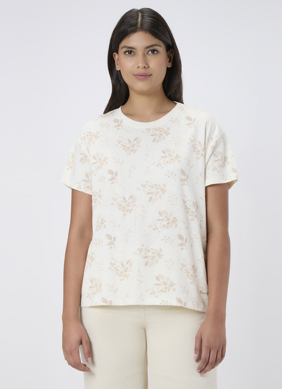 Women Off White Floral Print T-shirt, , large image number 1