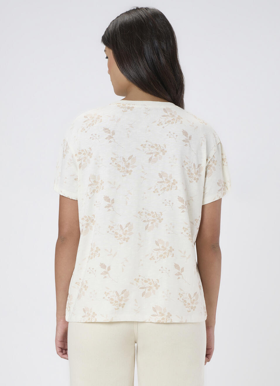 Women Off White Floral Print T-shirt, , large image number 2