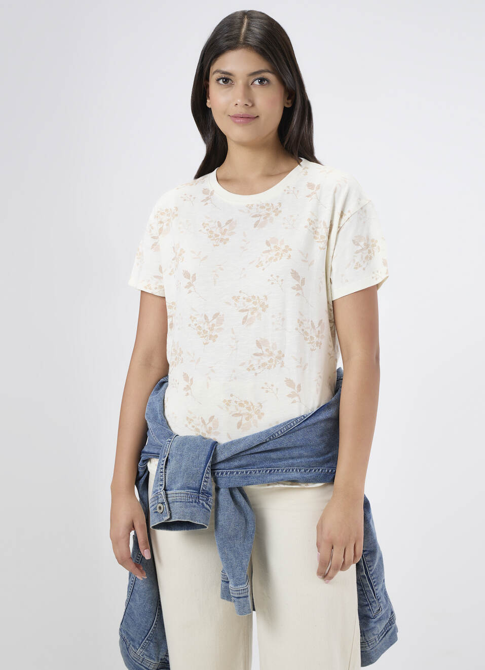 Women Off White Floral Print T-shirt, , large image number 0