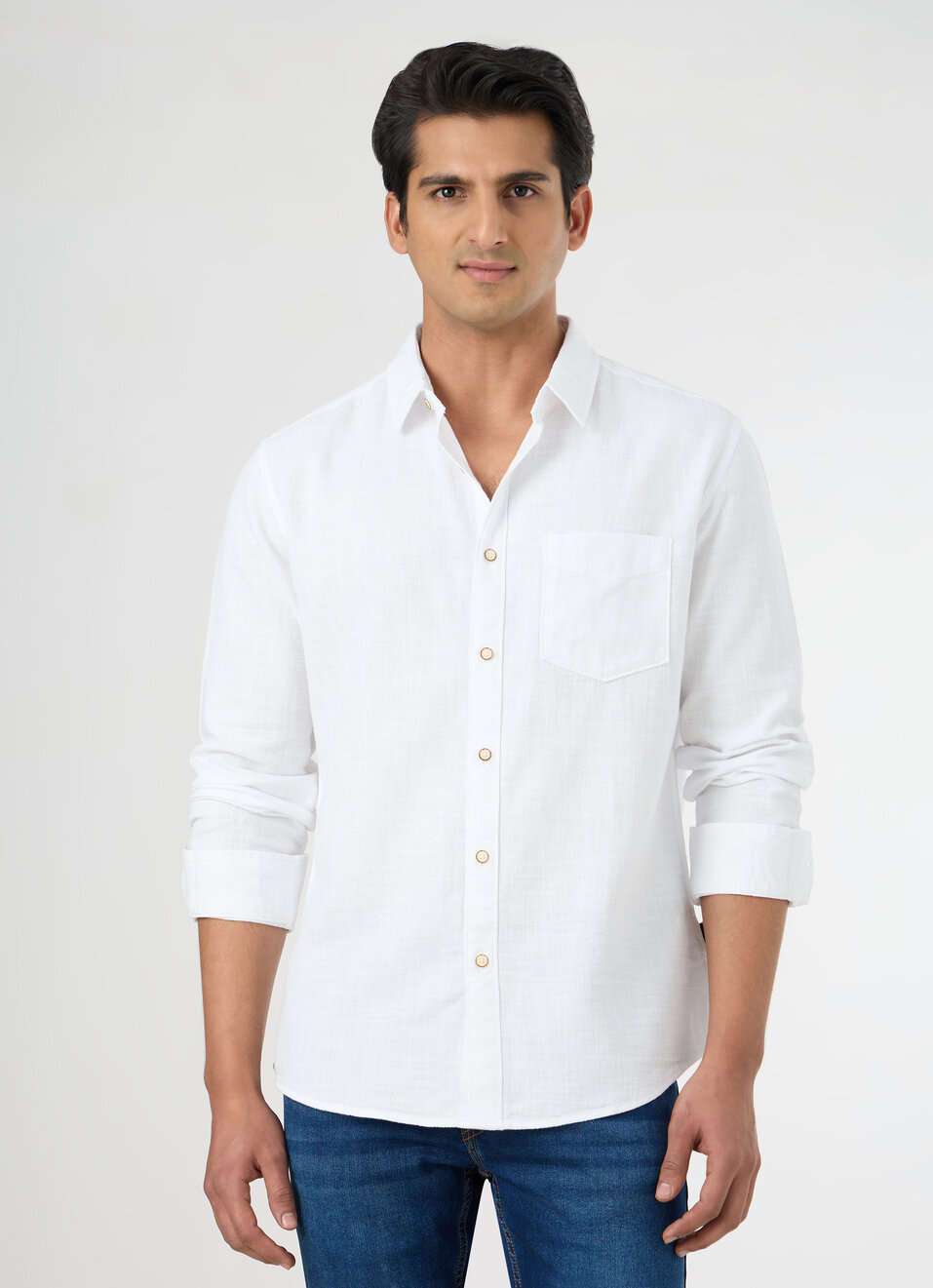 Men White Solid Shirt, , large image number 1