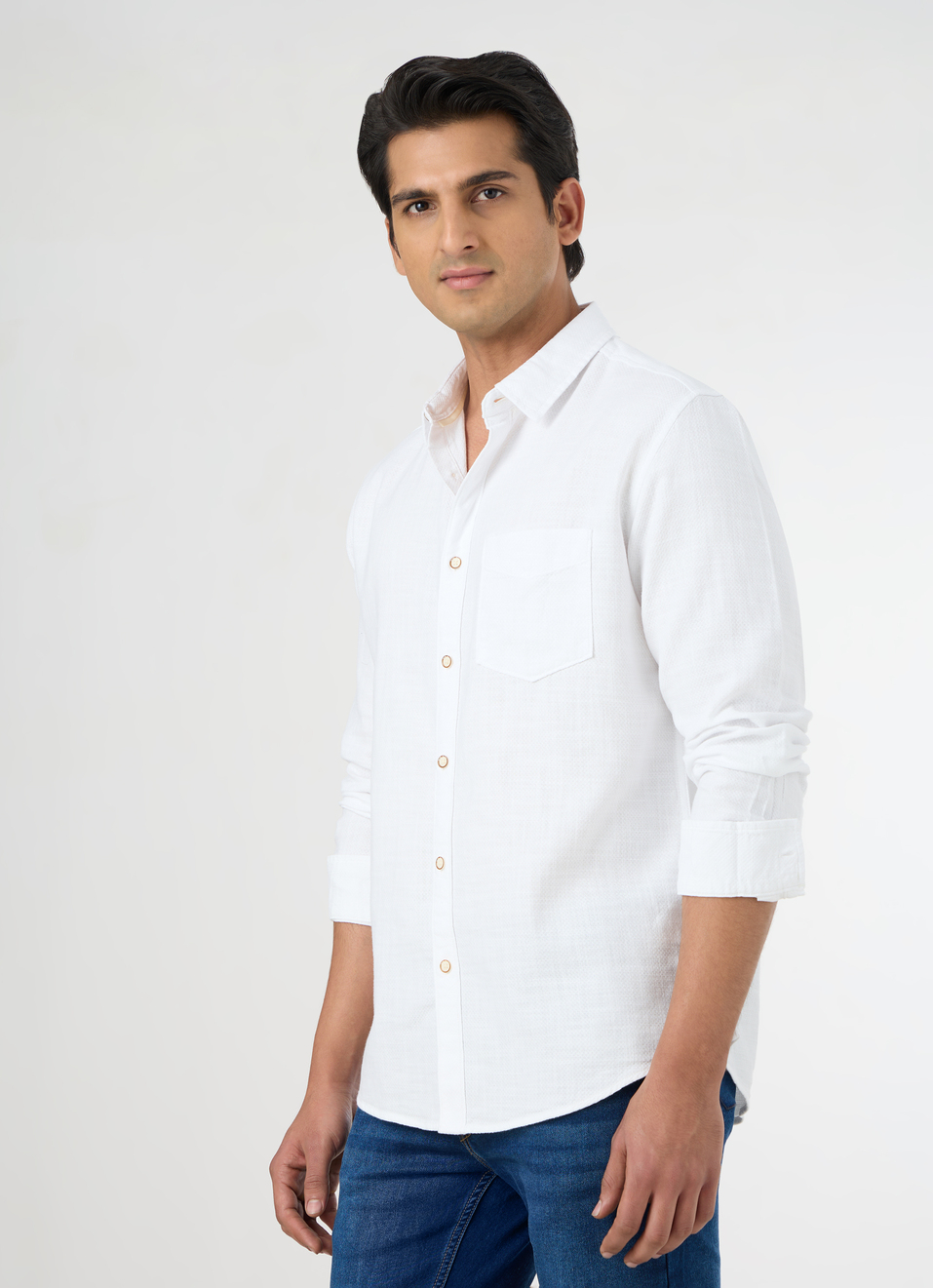 Men White Solid Shirt, , large image number 3