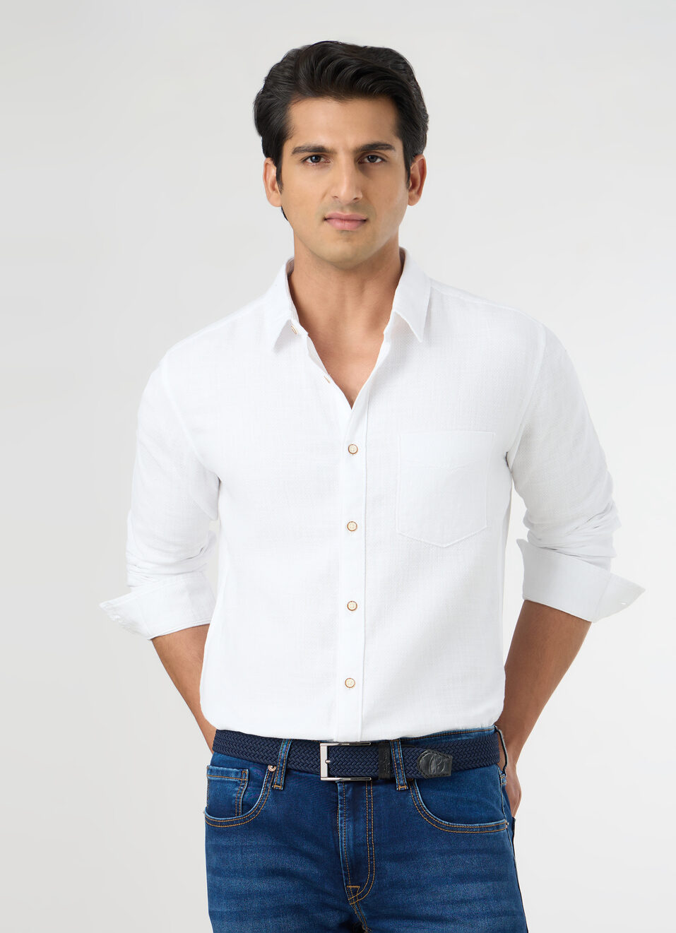 Men White Solid Shirt, , large image number 0