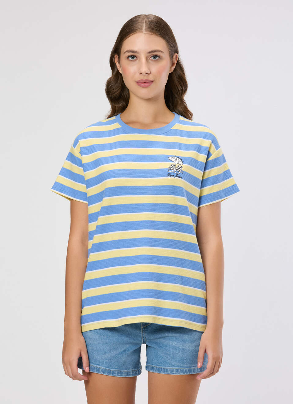 Women Blue Striped T-shirt, , large image number 1