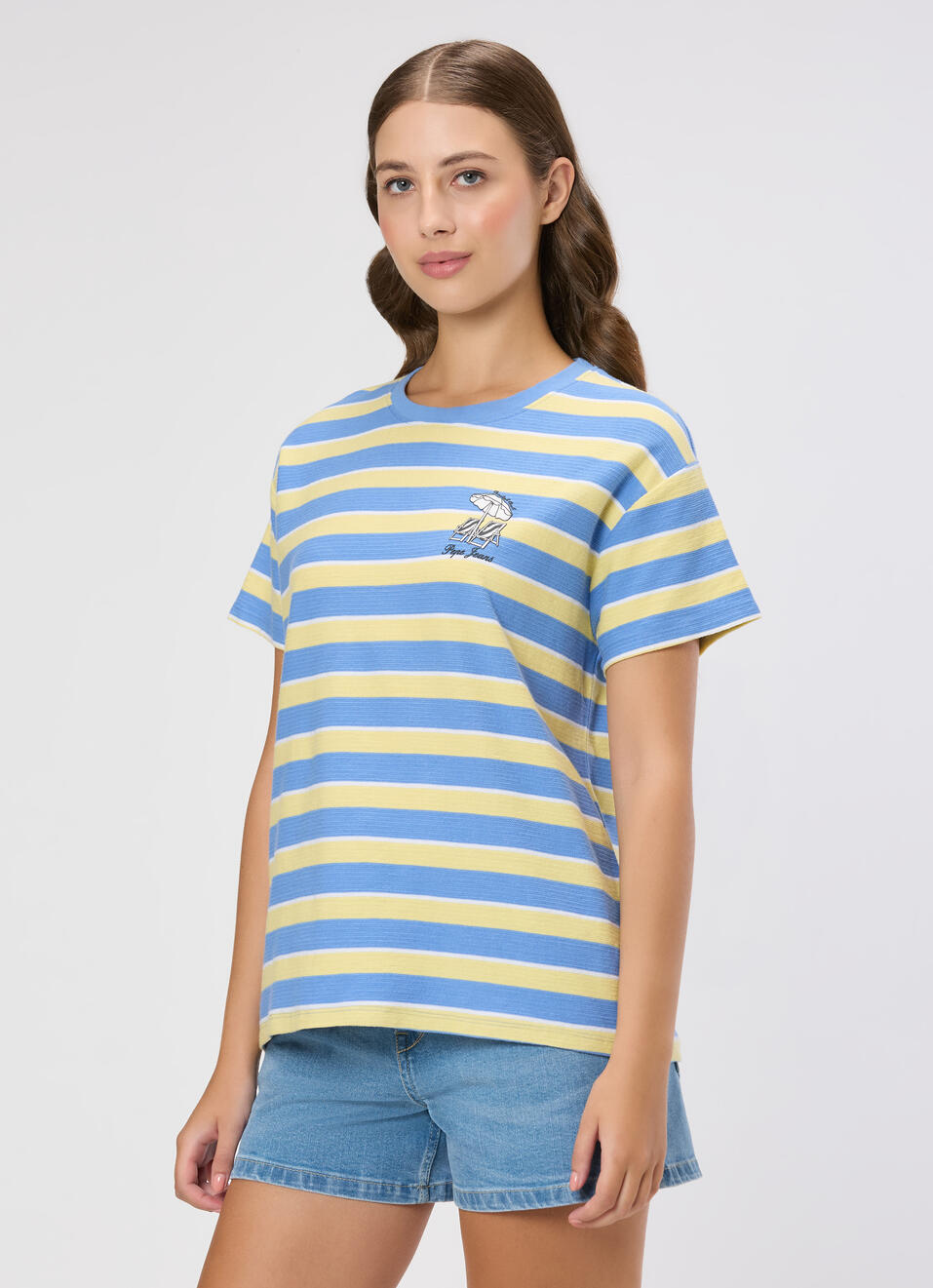 Women Blue Striped T-shirt, , large image number 3