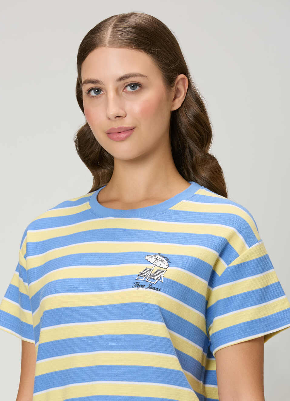 Women Blue Striped T-shirt, , large image number 4