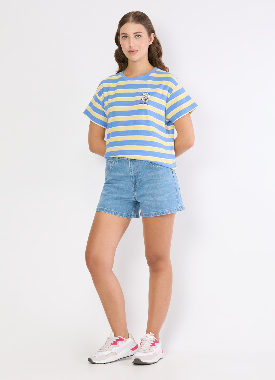 Women Blue Striped T-shirt, , large image number 5