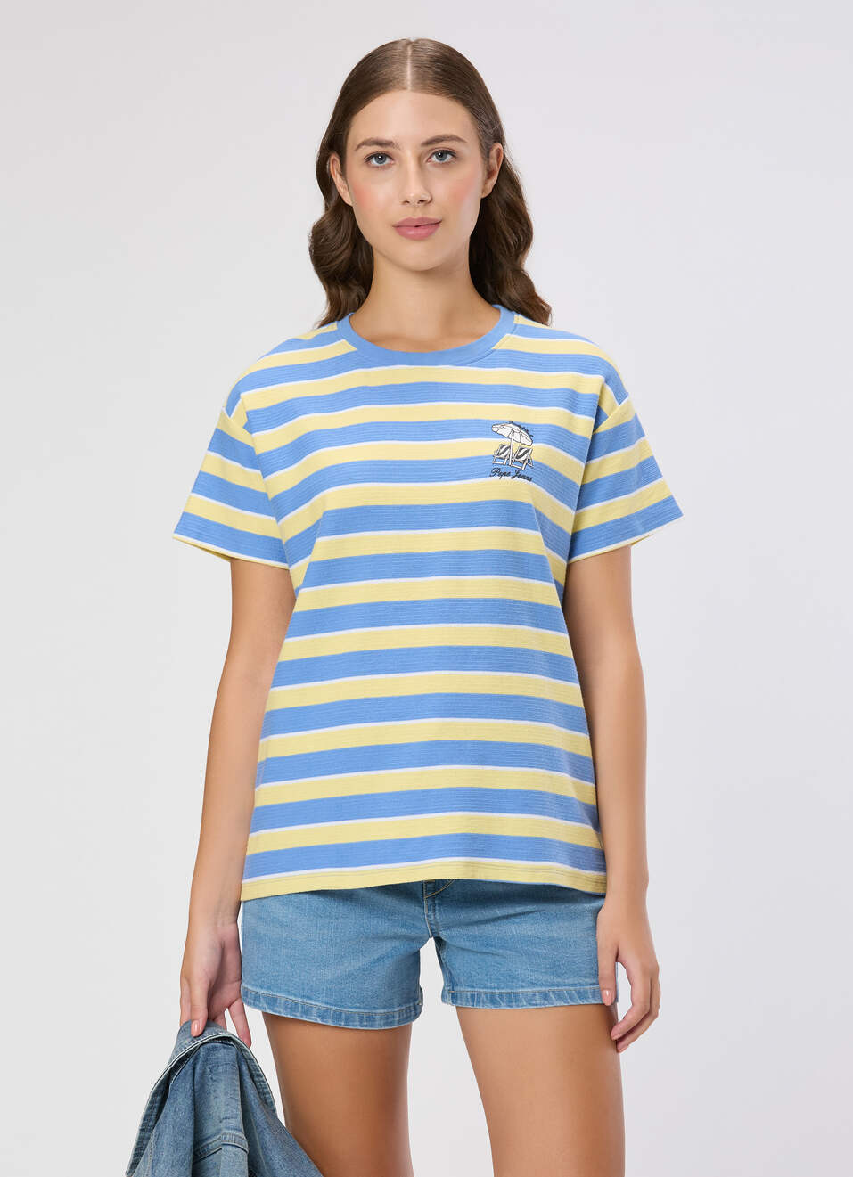 Women Blue Striped T-shirt, , large image number 0