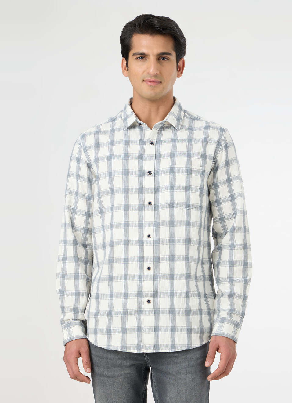 Men Grey Checked Shirt, , large image number 1