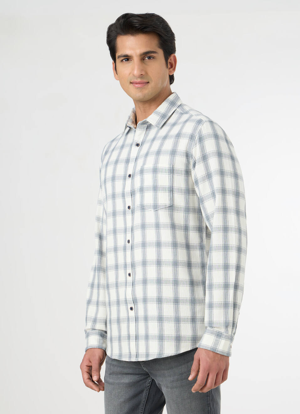 Men Grey Checked Shirt, , large image number 3