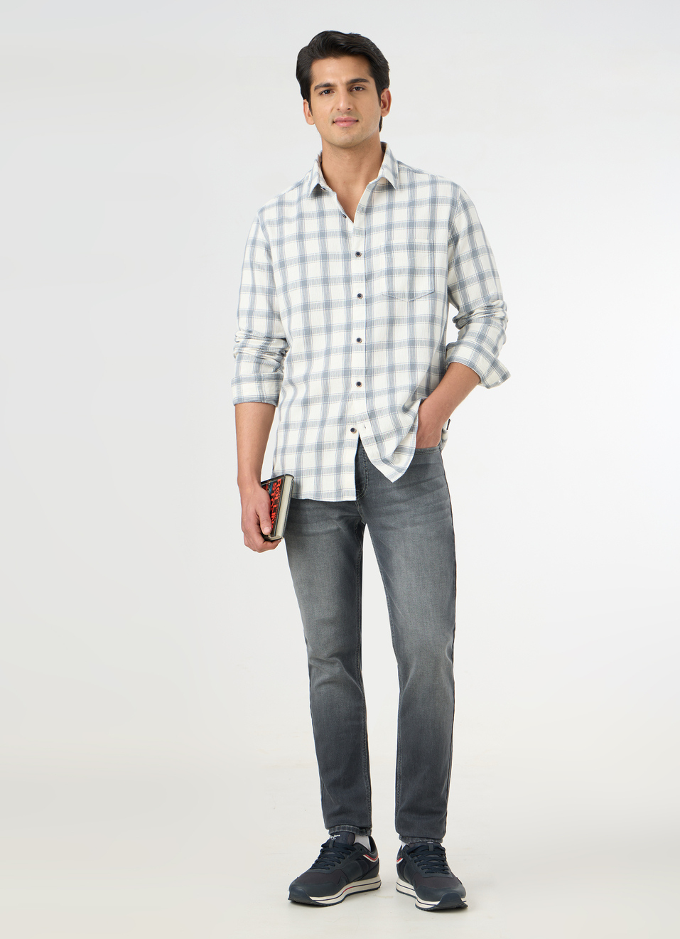 Men Grey Checked Shirt, , large image number 5
