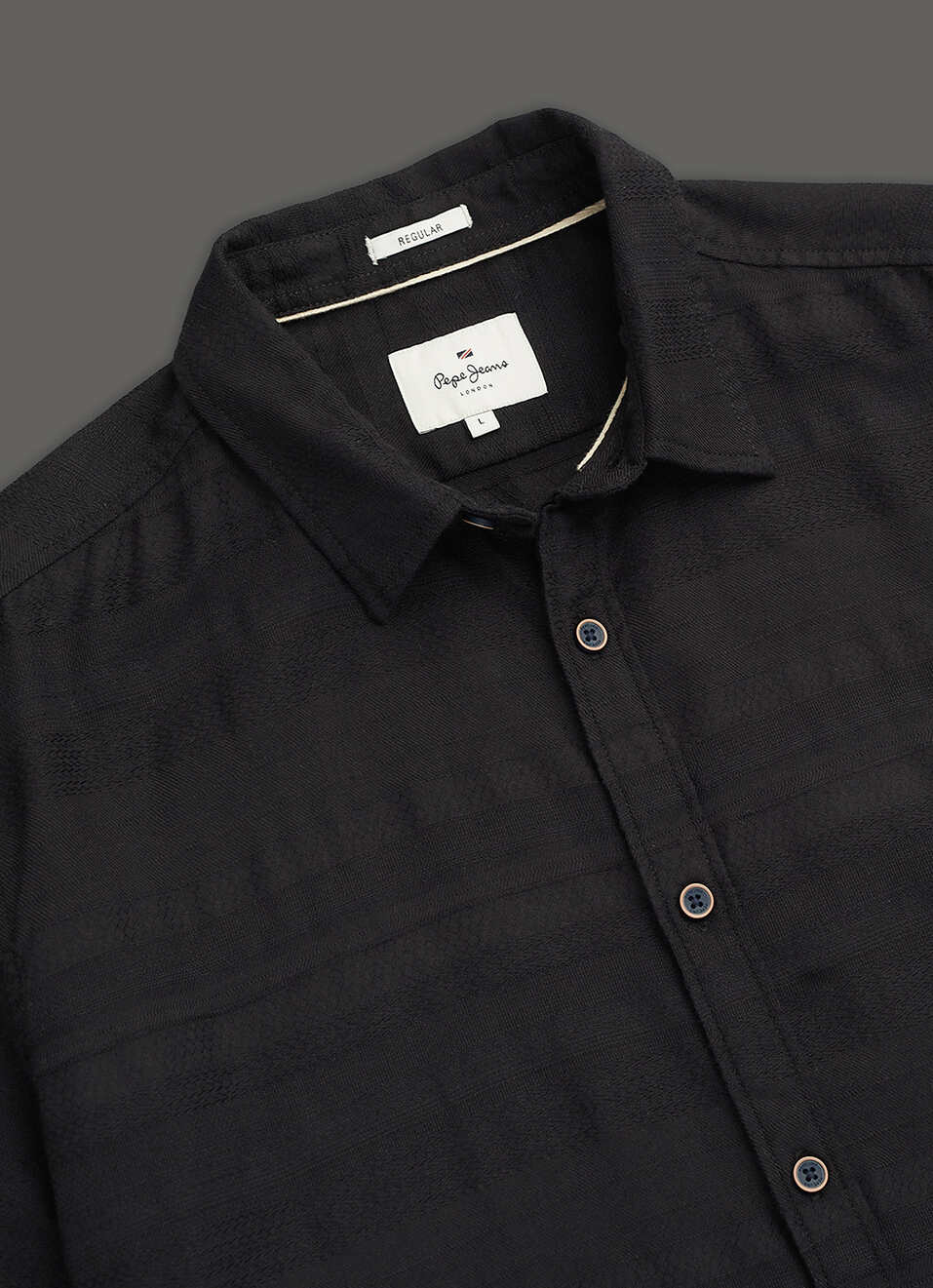 Men Black Solid Regular Fit Self-structured Shirt, , large image number 3