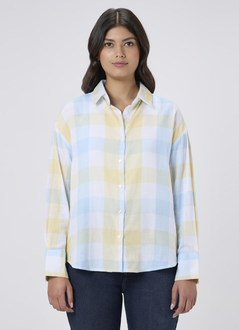 Women Yellow Checked Oversized Shirt, , large image number 1