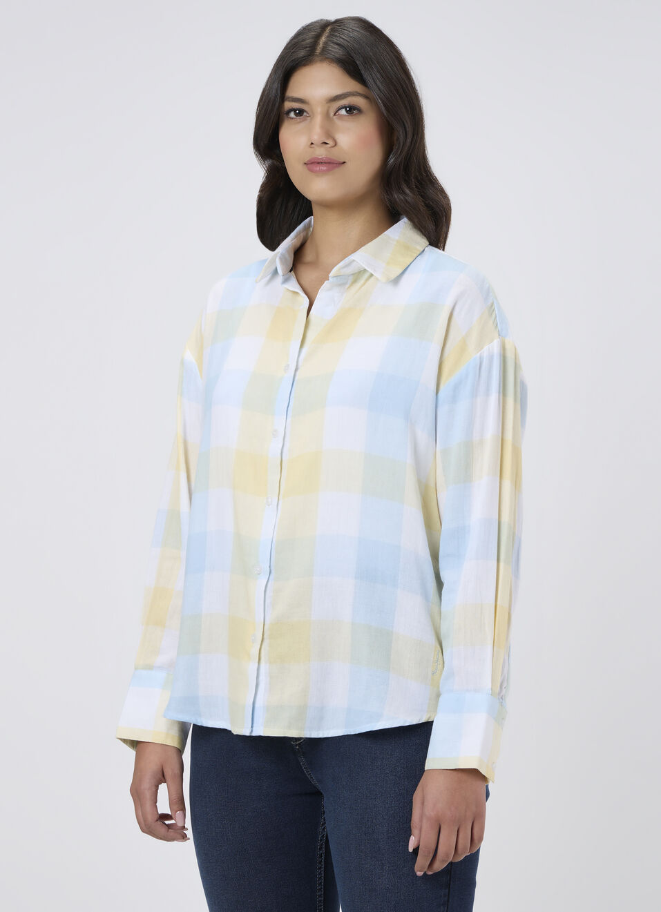 Women Yellow Checked Oversized Shirt, , large image number 3