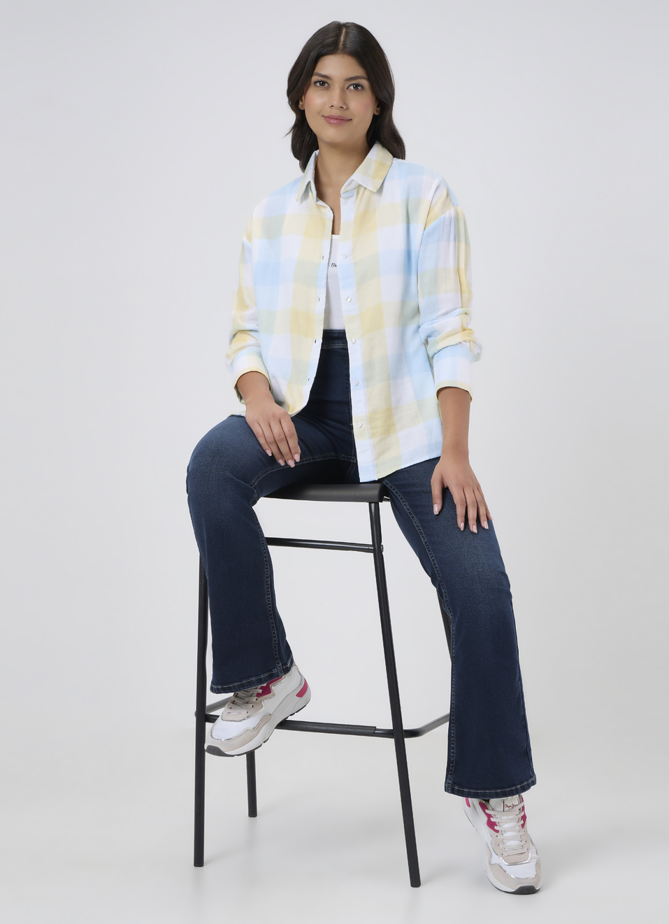 Women Yellow Checked Oversized Shirt, , large image number 5
