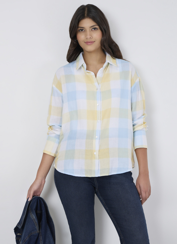 Women Yellow Checked Oversized Shirt