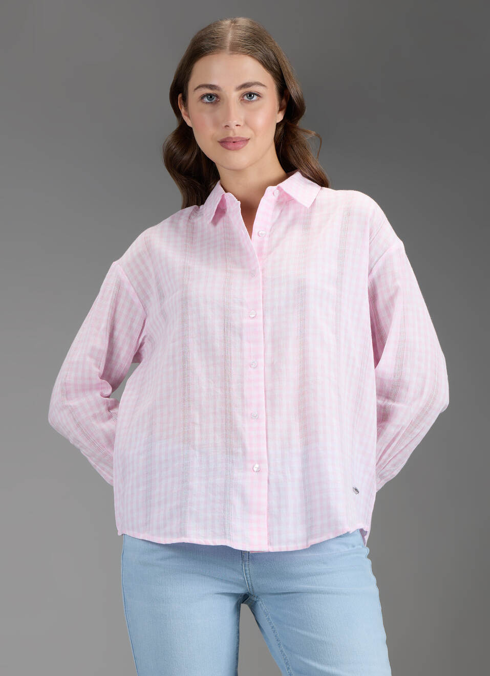 Women Pink Checked Oversized Shirt, , large image number 5