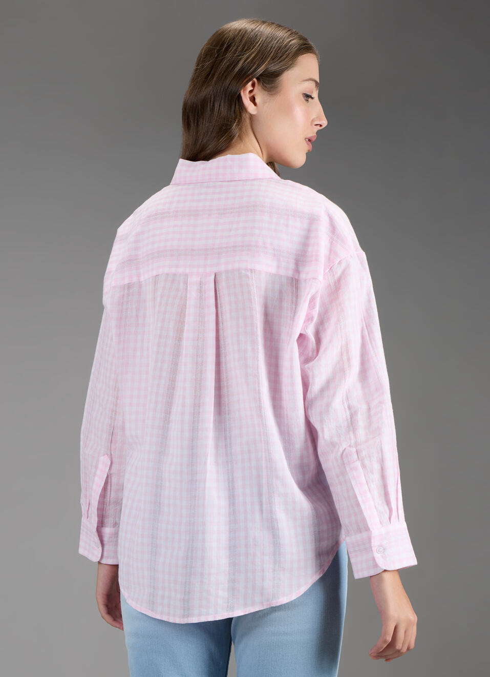 Women Pink Checked Oversized Shirt, , large image number 6